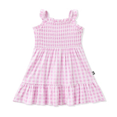 Smocked Dress in Gingham Thistle