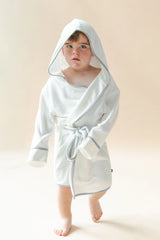 Hooded Bath Robe in Cloud with Storm Trim