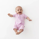 Zipper Shortall Romper in Gingham Thistle