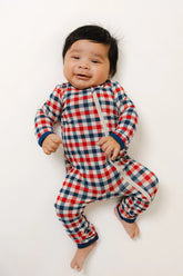 Zippered Romper in Patriotic Gingham