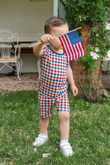 Short Sleeve Pajamas in Patriotic Gingham