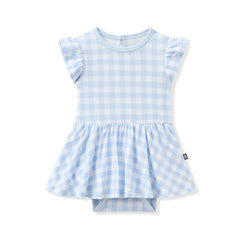 Twirl Bodysuit Dress in Gingham Breeze
