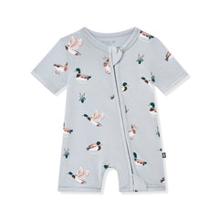 Zipper Shortall Romper in Mallard Duck