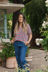 Women's Relaxed Fit V-Neck in Patriotic Gingham