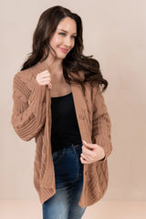 Cable Knit Adult Cardigan in Latte