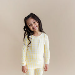 Long Sleeve Pajamas in Gingham Chamomile