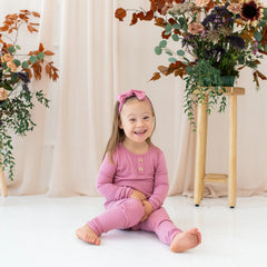 Ribbed Henley Set in Apple Blossom