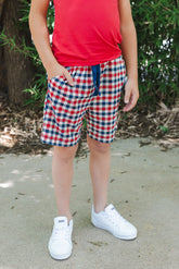 Drawstring Short in Patriotic Gingham