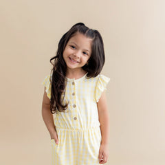 Flutter Sleeve Romper in Gingham Chamomile