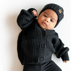Chunky Knit Ribbed Beanie in Midnight