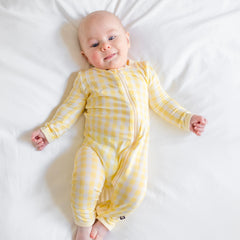Zippered Romper in Gingham Chamomile