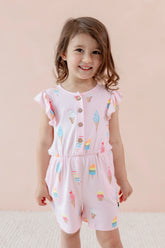 Flutter Sleeve Romper in Sakura Ice Cream