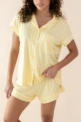 Women's Short Sleeve Pajama Set in Gingham Chamomile