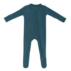 Ribbed Zipper Footie in Atlantic