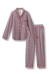 Long-Sleeved Women's Pajama Set in Patriotic Gingham