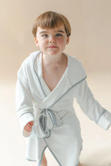 Hooded Bath Robe in Cloud with Storm Trim