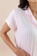 Women's Short Sleeve Cropped Pajama Set in Small Sakura Stripe