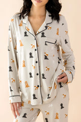 Long-Sleeved Women's Pajama Set in Fluffy Dog