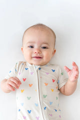 Zipper Shortall Romper in Pastel Mickey Mouse