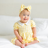 Peter Pan Collar Bodysuit Dress in Gingham Chamomile