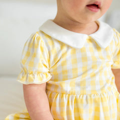 Peter Pan Collar Bodysuit Dress in Gingham Chamomile