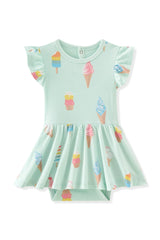 Twirl Bodysuit Dress in Mint Ice Cream