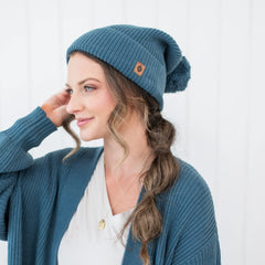 Chunky Knit Adult Pom Beanie in Atlantic