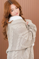 Cable Knit Adult Cardigan in Almond