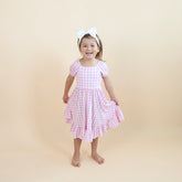Puff Sleeve Twirl Dress in Gingham Thistle