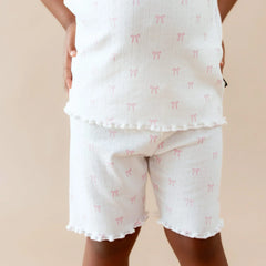 Pointelle Short Sleeve Set in Sweet Pink Bow