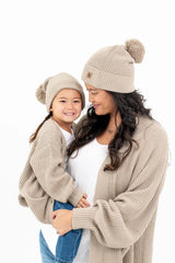 Chunky Knit Adult Pom Beanie in Almond