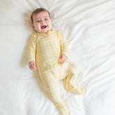 Zippered Footie in Gingham Chamomile