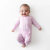 Zippered Romper in Gingham Thistle