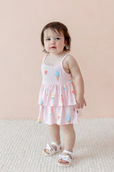 Spaghetti Strap Ruffle Romper in Sakura Ice Cream