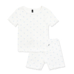 Pointelle Short Sleeve Set in Sweet Blue Bow