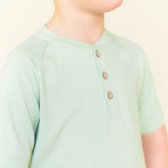 Short Sleeve Toddler Henley Tee in Basil