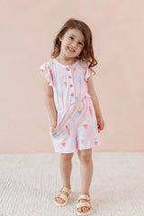 Flutter Sleeve Romper in Sakura Ice Cream