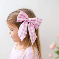 Large Alligator Clip Bow in Gingham Thistle