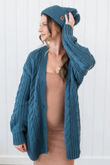 Cable Knit Adult Cardigan in Atlantic