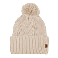 Cable Knit Adult Pom Beanie in Almond