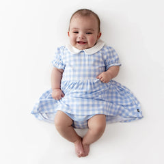Peter Pan Collar Bodysuit Dress in Gingham Breeze
