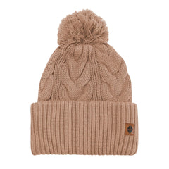 Cable Knit Adult Pom Beanie in Latte