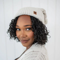 Cable Knit Adult Pom Beanie in Oat