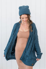 Cable Knit Adult Pom Beanie in Atlantic