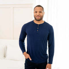 Men's Long Sleeve Henley Top in Navy