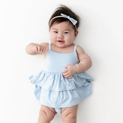 Spaghetti Strap Ruffle Romper in Breeze