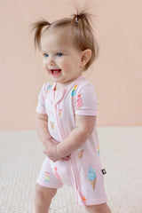 Zipper Shortall Romper in Sakura Ice Cream