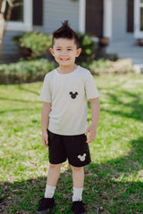 Toddler Crew Neck Tee in Mickey Mouse on Ecru