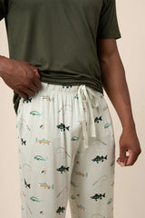 Men's Short Sleeve & Pant PJ Set in Fishing