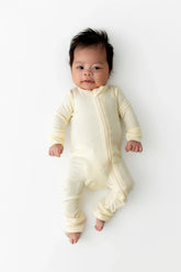 Ribbed Zipper Romper in Chamomile